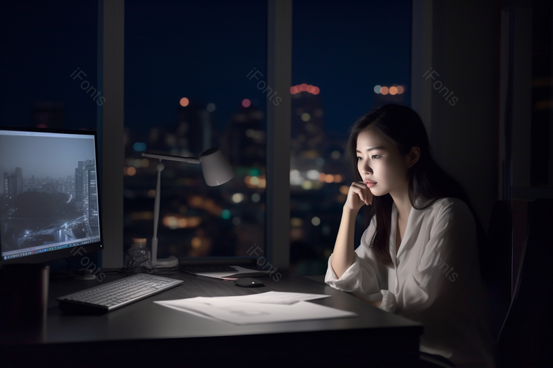 女性深夜加班职员的加班生活背景,高清,摄影图,摄影图片,图片大全,摄影图免费下载